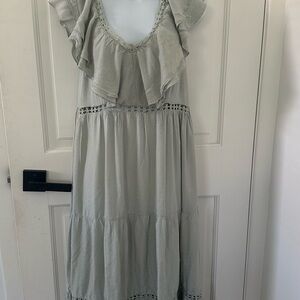 Simple sage Midi Dress with Ruffle Detail
